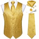 DiBanGu Mens Vest and Tie Set Formal Paisley Waistcoat and Necktie Pocket Square Cufflinks Silk Suit Vest for Tuxedo Wedding