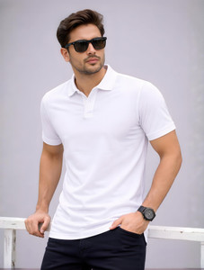DIBBY Men Solid Polo Neck Cotton Blend