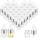 Didaey 4 Pcs Mini Glass Oil Dropper Bottle, 1 ml, Classic Silver