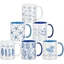 Didaey 6 Pcs Coastal Coffee Mugs, Blue Starfish Ceramic 12 oz Summer