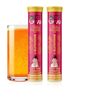 500 mg l glutathione with hyaluronic acid vitamin c amp vitamin e for brighter youthful skin lightening glow radiance pigmentation  20 x 2 orange flavour antioxidant effervescent tablets