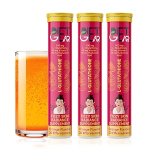 500 mg l glutathione with hyaluronic acid vitamin c amp vitamin e for brighter youthful skin lightening glow radiance pigmentation  20 x 3 orange flavour antioxidant effervescent tablets