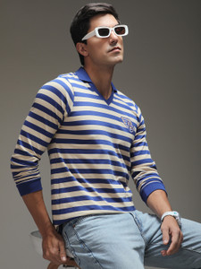 DIFFERENCE OF OPINION Striped Men Polo Neck