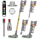 DIFFULL Cordless Vacuum Cleaner, 600W 50KPA 65Mins Vacuum Cleaners, Stick Vacuum with 1.8L Large Dust Cup, 8-Stage Filter System, Green Light for Pet Hair Carpet Hard Floor(Gold)