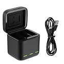 DIGICLICKS Battery Charger 3-Channel USB Battery Quick Charger with Type-C Cord Compatible with 10/9 Camera Black (Only Charger - Black)