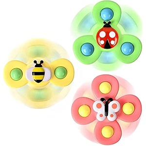 3pcs suction cup spinner toys for baby 1-2 year old  baby toys for bath time and high chair fun  perfect first birthday baby gifts and sensory toys for toddlers 12-18 months bugs