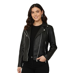Women Leather Jacket Solid and Riding Biker