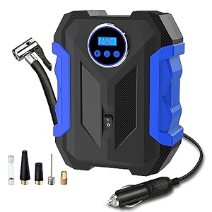 digital air compressor for car auto pump portable tire inflator with led light dc 12v blue