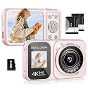 QUOLODOO Digital Camera, 4K 64MP Dual Screens Camera, 18X Zoom, Point and Shoot Digital Camera with 64GB TF Card &amp; 2 Batteries, Portable Rechargeable Small Camera for Kids Teens Adult (Pink)