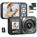 QUOLODOO Digital Camera, 4K 64MP Dual Screens Camera, 18X Zoom, Point and Shoot Digital Camera with 64GB TF Card &amp; 2 Batteries, Portable Rechargeable Small Camera for Kids Teens Adult (Black)
