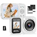 QUOLODOO Digital Camera, 4K 64MP Dual Screens Camera, 18X Zoom, Point and Shoot Digital Camera with 64GB TF Card & 2 Batteries, Portable Rechargeable Small Camera for Kids Teens Adult (White)
