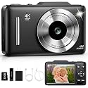 Digital Camera 4K for Kids-48MP Autofocus Vlogging Camera with 32GB Card, 16X Zoom, Anti-Shake, Compact Point and Shoot Camera for Teens Beginners, Birthday Gift Black