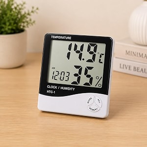 digital indoor temperature and humidity meter with clock high precision hygrometer thermometer with alarm big lcd display wall mounted or desktop for home office use 1-digital temperature clock