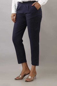 digital shopee women slim fit grey cotton blend trousers