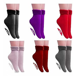 digital shopee women 6 pair thumb thermal socks winter velvet pile lined socks thick slipper socks