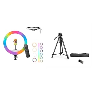 digitek drl-18 rgb 18 inch multi-color led ring light with remote control amp smartphone holder - a