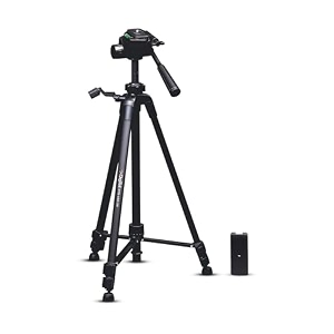 digitek dtr 490 lw foldable tripod stand with smartphone holder pan head amp quick release plate 492ft max height 4kg load rubberised legs 3-section adjustable for dslr amp smartphones