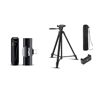 digitek dwm-001 wireless microphone amp receiver with type c amp dtr 480lw 57 inch portable lightweight aluminum tripod for dslr cameras amp smartphones with operating ht 475 ft max