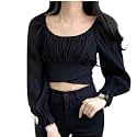 Women39s Stylish Puff Sleeve Polycotton Crop Top
