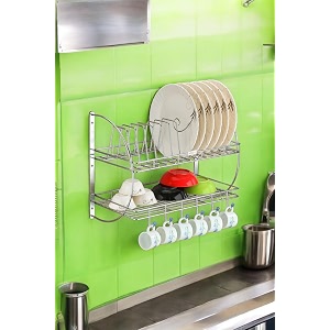 dignity stainless steel wallmount multipurpose kitchen rack dish stand cutlery stand silver color