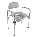 Dignity Ultra-Premium Padded Commode Shower Chair, Comfortable Raised Toilet Seat with Padded Arm Handles and Backrest, for Seniors, Elderly, Adjustable Height, Includes Commode Pail and Lid, Gray