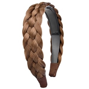 wide chunky plaited braided headband hair band synthetic braid hairpieces with teeth piano two tone colors accessories for women girl wide 12 inch w-medium brown