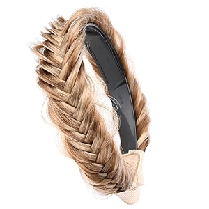 wide chunky plaited braided headband hair band synthetic braid hairpieces with teeth piano two tone colors accessories for women girl wide 12 inch w-highlighted