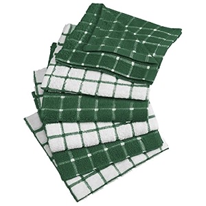 dii 100 cotton machine washable ultra absorbant basic everyday 12 x 12 terry kitchen dish cloths windowpane design set of 6- dark green