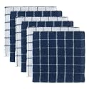 DII 100% Cotton, Machine Washable, Ultra Absorbant, Basic Everyday 12 x 12 Terry Kitchen Dish Cloths, Windowpane Design, Set of 6- Nautical Blue