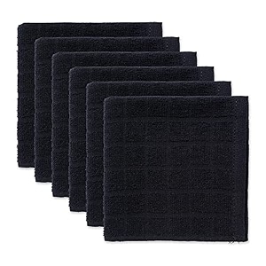 dii basic terry collection solid windowpane dishcloth set 12x12 black 6 piece