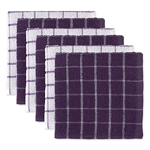 dii basic terry collection windowpane dishcloth set 12x12 eggplant 6 piece