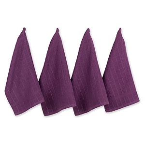 dii basic terry collection windowpane dishtowel set 16x26 eggplant solid 4 piece
