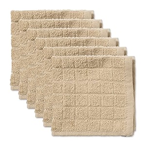 dii cotton terry windowpane dish cloths 12 x 12 set of 6 machine washable and ultra absorbent kitchen bar towels-solid pebble
