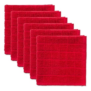 dii basic terry collection solid windowpane dishcloth set 12x12 red 6 piece