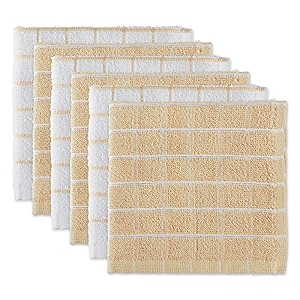 dii cotton terry windowpane dish cloths 12 x 12 set of 6 machine washable and ultra absorbent kitchen dishcloth-pebble