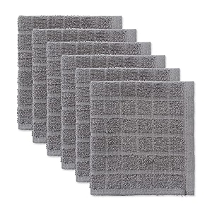 dii cotton terry windowpane dish cloths 12 x 12 set of 6 machine washable and ultra absorbent kitchen bar towels-solid gray