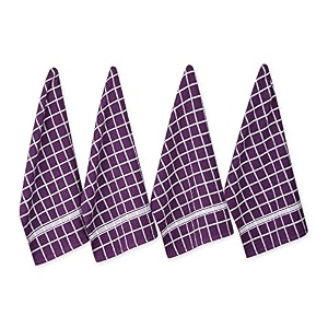 dii cotton terry windowpane dish towels 16 x 2634 set of 4 machine washable and ultra absorbent kitchen bar towels-eggplant check