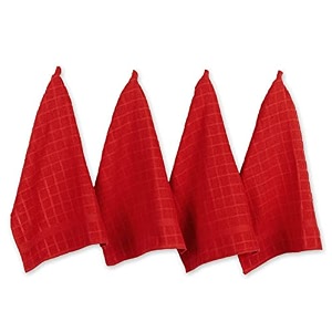 dii cotton terry windowpane dish towels 16 x 2634 set of 4 machine washable and ultra absorbent kitchen bar towels-solid red