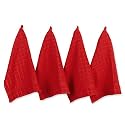 DII Cotton Terry Windowpane Dish Towels, 16 x 26" Set of 4, Machine Washable and Ultra Absorbent Kitchen Bar Towels-Solid Red