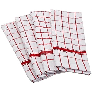 dii deluxe windowpane terry towel white with red set of 4