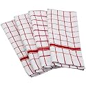 DII Deluxe Windowpane Terry Towel White with Red Set of 4