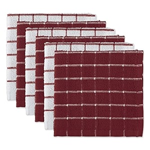 dii basic terry collection windowpane dishcloth set 12x12 wine 6 piece