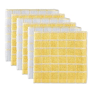 dii basic terry collection windowpane dishcloth set 12x12 yellow 6 piece