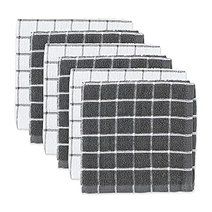 dii terry combo windowpane dishcloths absorbant multi-use fast drying and machine washable 12x12 gray 6 piece