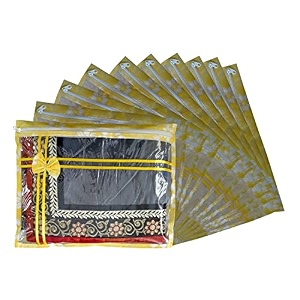 set of 10 pcs flower design non woven single saree cover packing bag with zip combo yellow plastic