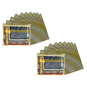 set of 20 pcs flower design non woven single saree cover packing bag with zip combo yellow