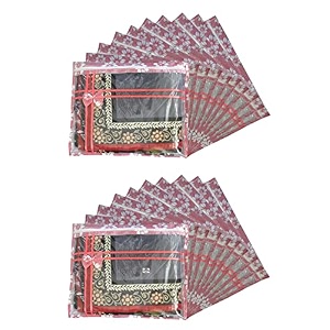 set of 20 pcs flower design non woven single saree cover packing bag with zip combo peach
