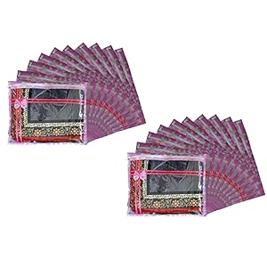 set of 20 pcs flower design non woven single saree cover packing bag with zip combo pink