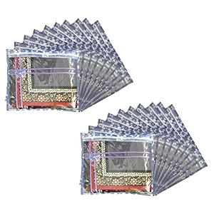 set of 20 pcs flower design non woven single saree cover packing bag with zip combo blue