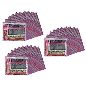 set of 30 pcs flower design non woven single saree cover packing bag with zip combo pink
